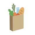 Paper bag with food, vegetables, fruits, bread Royalty Free Stock Photo